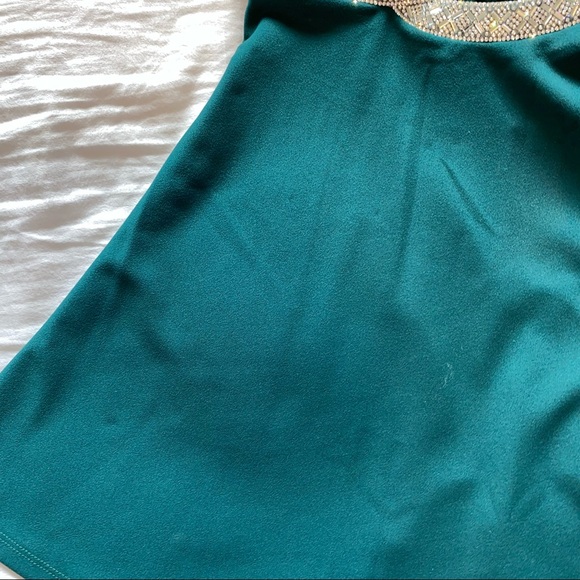 Forest Green Formal Cocktail Mini Dress with Beading and Side Cutouts - Picture 8 of 8